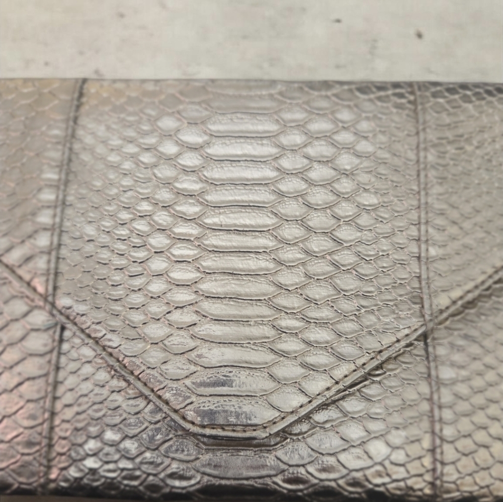 Urban Expressions Metallic Snake-Embossed Clutch in Silver